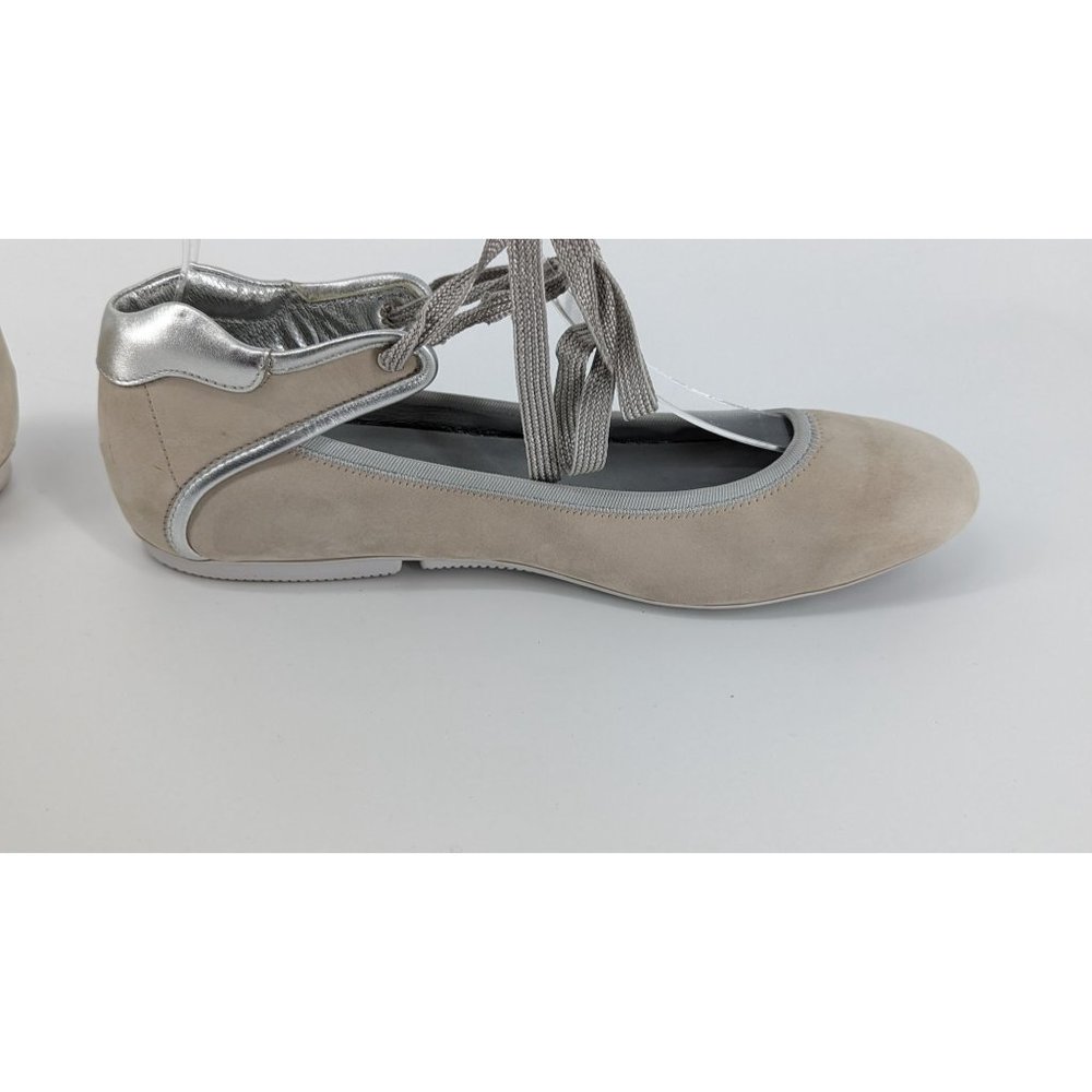HOGAN SUEDE LACE UP BALLERINA FLAT Grey Silver sz 8.5 Italian - Picture 9 of 16